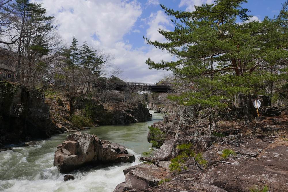 厳美渓の春新緑の風景